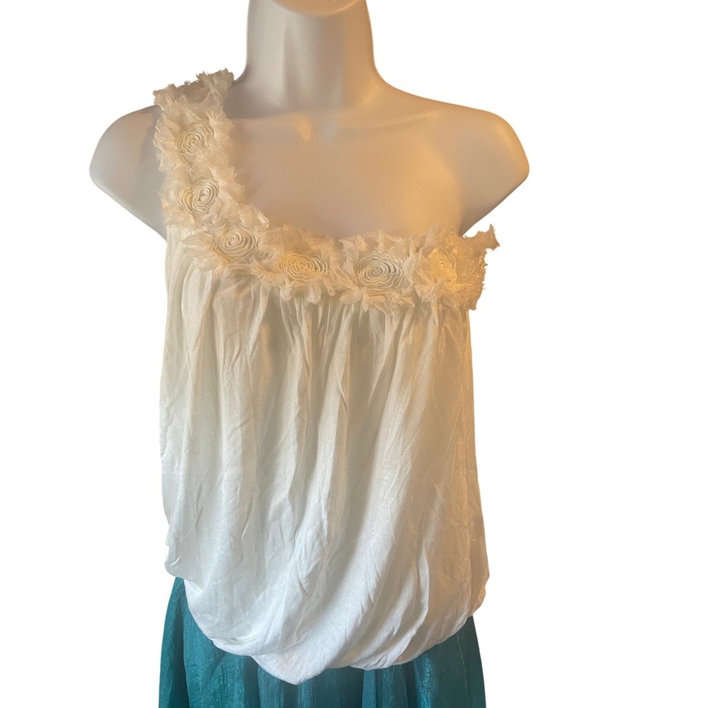 Vintage Wet Seal Y2K Women Coquette One Shoulder Rosette Top S White Fairy